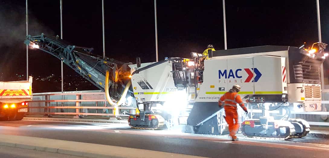 MAC road planer working through the night on a live road scheme